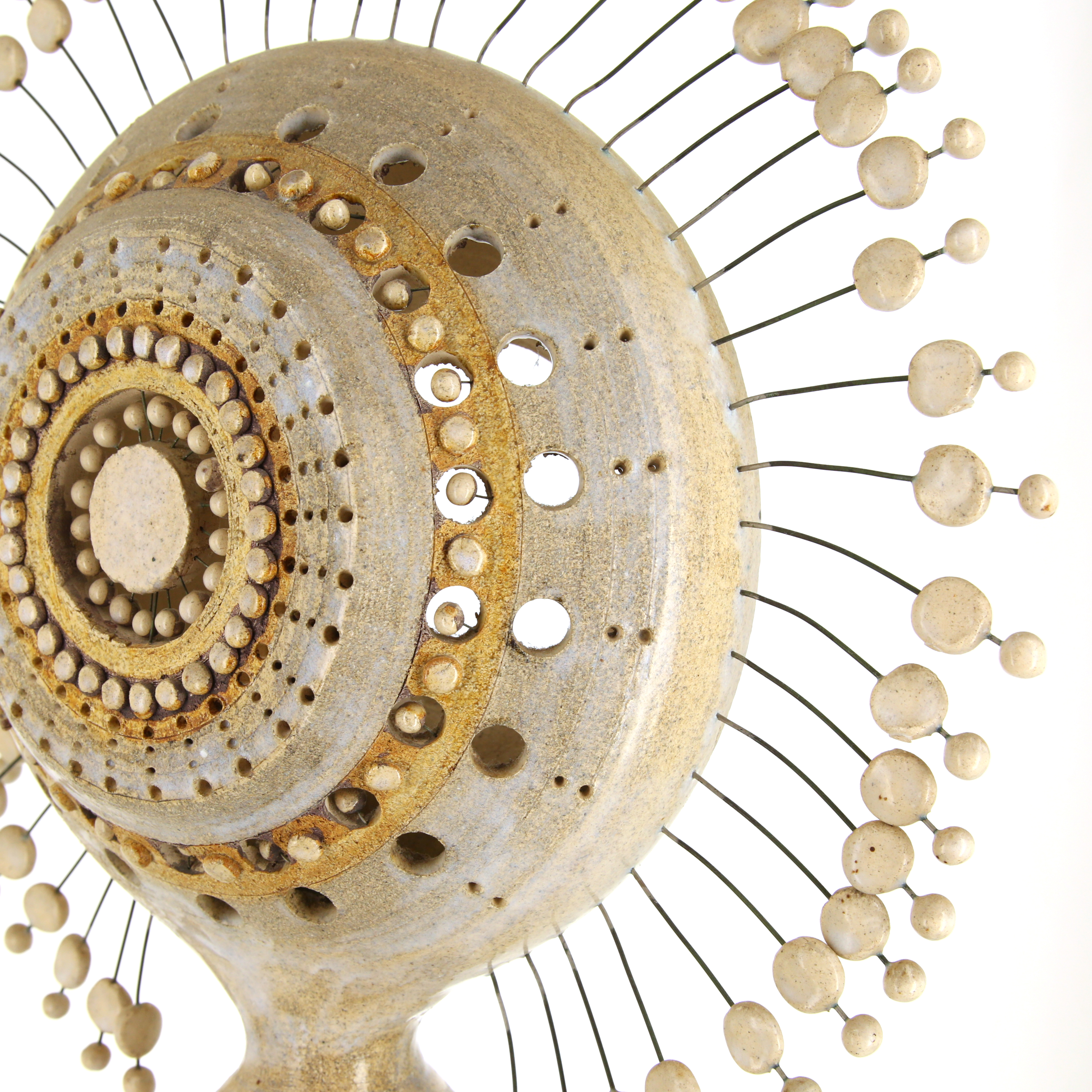 Georges Pelletier, rare and vintage "Sun" lamp in brown and white enamelled chamotte clay, from the 1960's