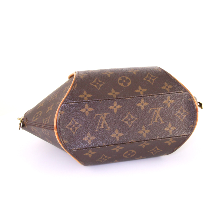 Sac à main Louis Vuitton Ellipse en toile monogram marron et cuir naturel - Detail D4