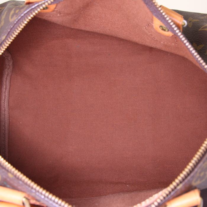 Sac à main Louis Vuitton Speedy 30 en toile monogram marron et cuir naturel - Detail D2