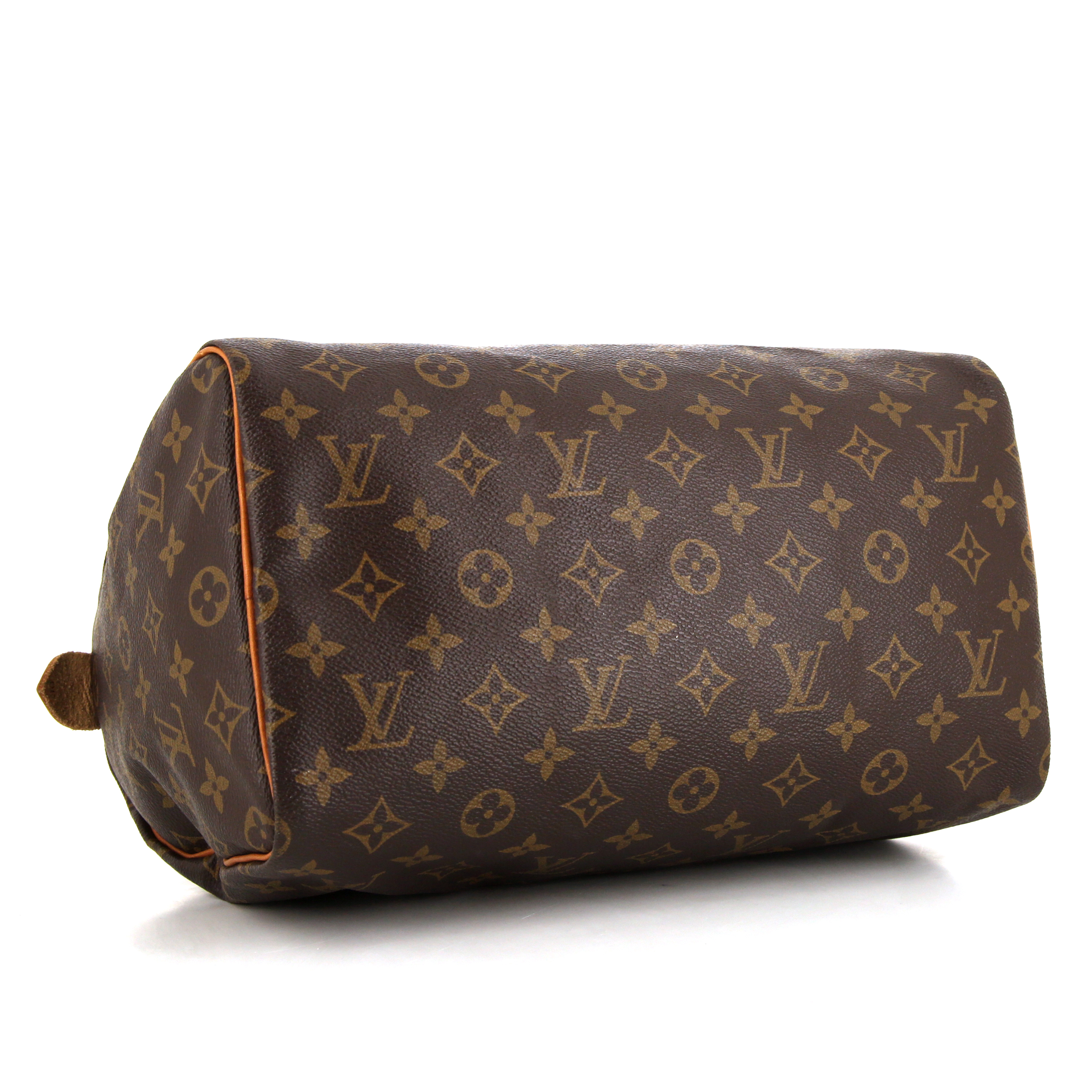 Bolso de mano Louis Vuitton Speedy 30 en lona Monogram marrón y cuero natural - Detail D4