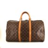 Borsa da viaggio Louis Vuitton Keepall 50 cm in tela monogram marrone e pelle naturale - 360 thumbnail