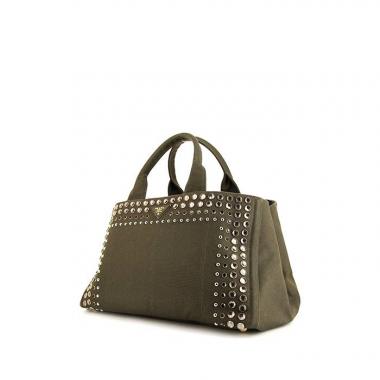 Sac cabas Prada Shopping en toile vert-kaki