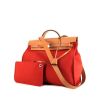 Hermes Herbag shoulder bag in red canvas and brown leather - 00pp thumbnail