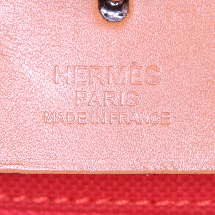 Hermes Herbag shoulder bag in red canvas and brown leather - Detail D4