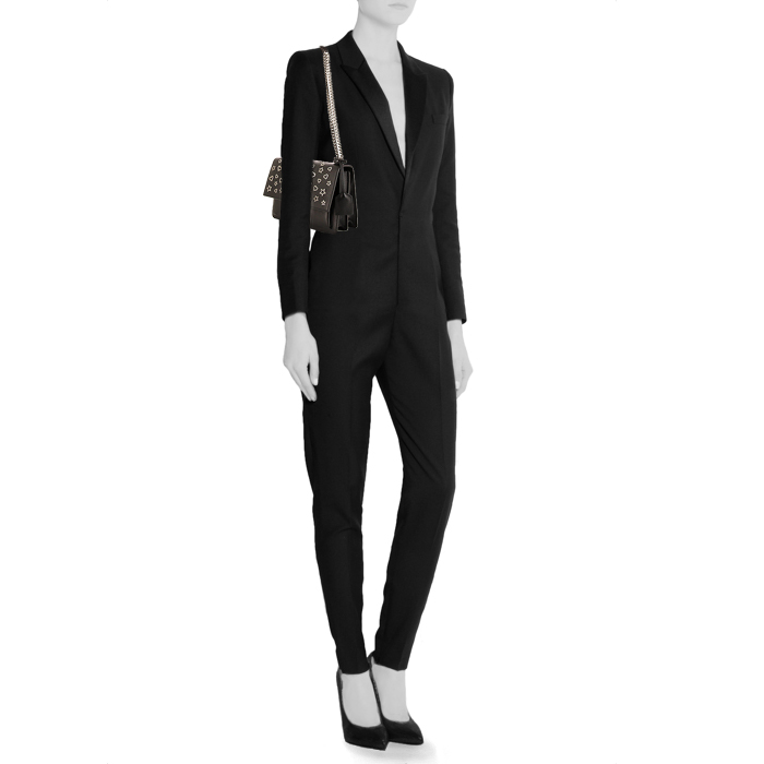 Sac bandoulière Saint Laurent Sunset en cuir noir - Detail D1