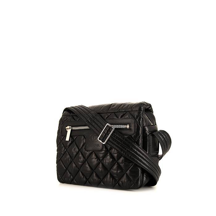 Sac bandoulière Chanel Coco Cocoon en toile matelassée noire et cuir noir