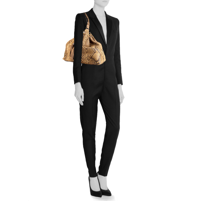 Shopping bag Gucci in pitone e pelle marrone - Detail D1
