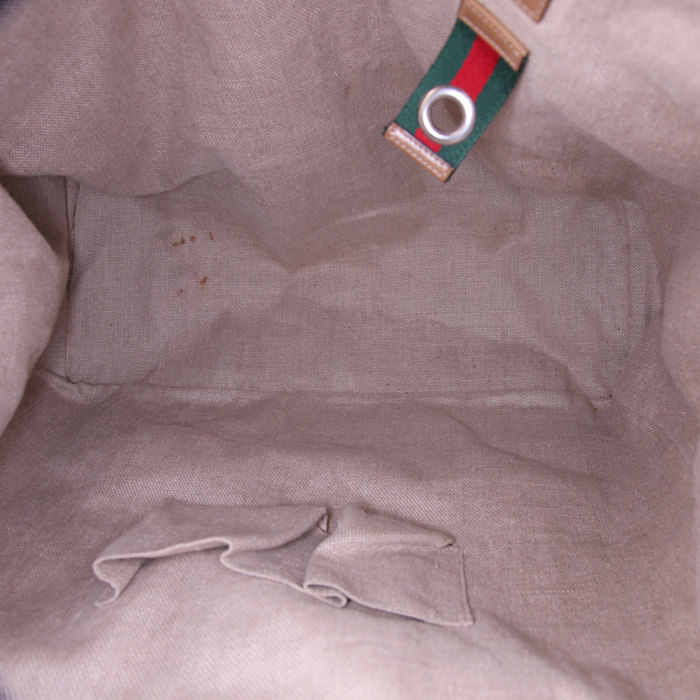 Shopping bag Gucci in pitone e pelle marrone - Detail D2