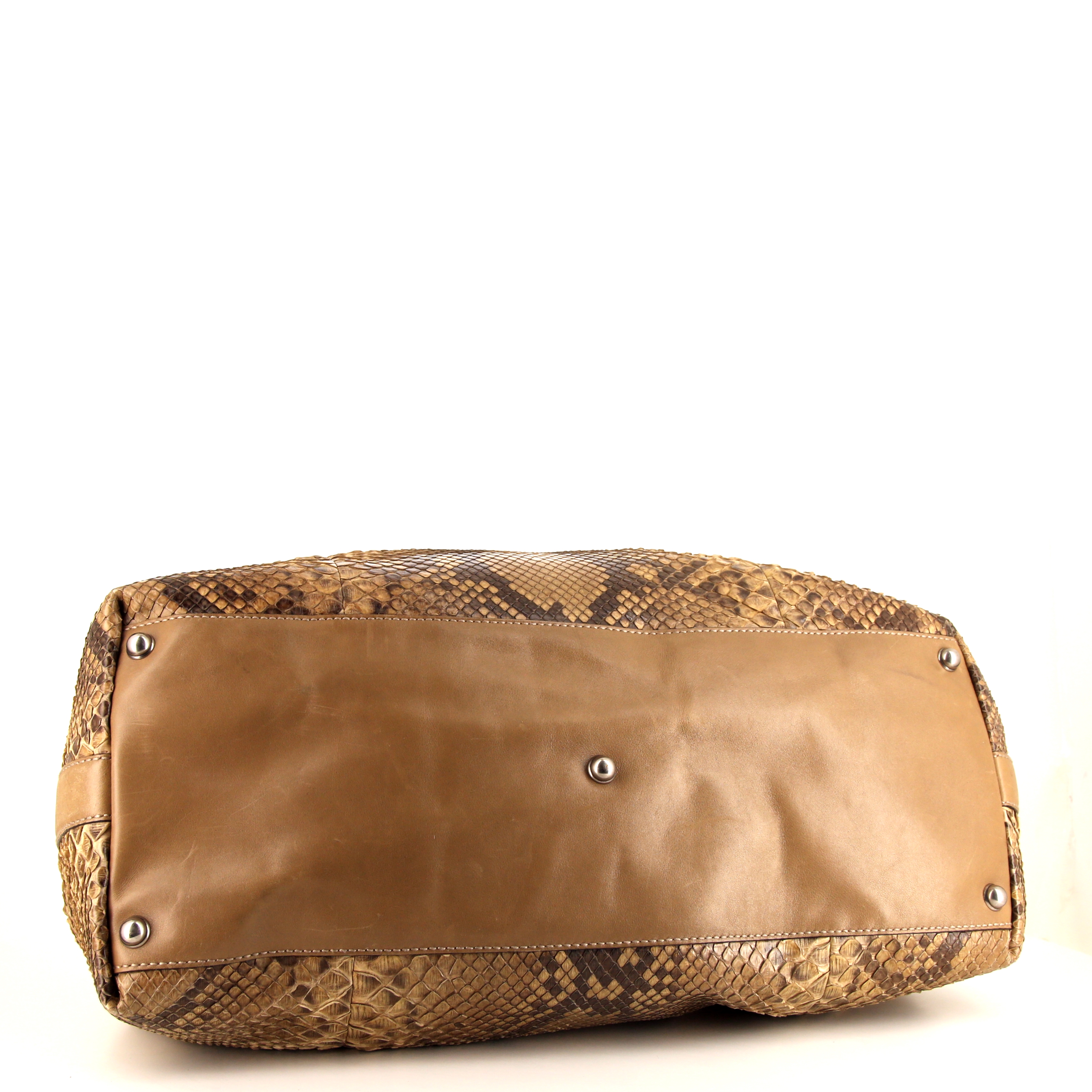 Shopping bag Gucci in pitone e pelle marrone - Detail D4