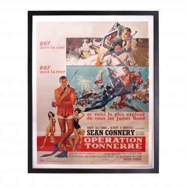 Original poster from the James Bond movie "Thunderball" - 1965, backed on linen and framed