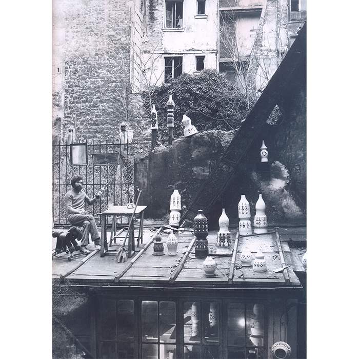 Georges Pelletier, rare and vintage floor lamp in brown and white enamelled chamotte clay, from the 1965's - Detail D3