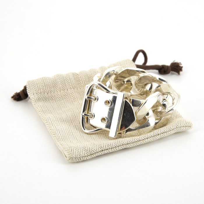 Brazalete Hermès Boucle Sellier talla XL en plata
