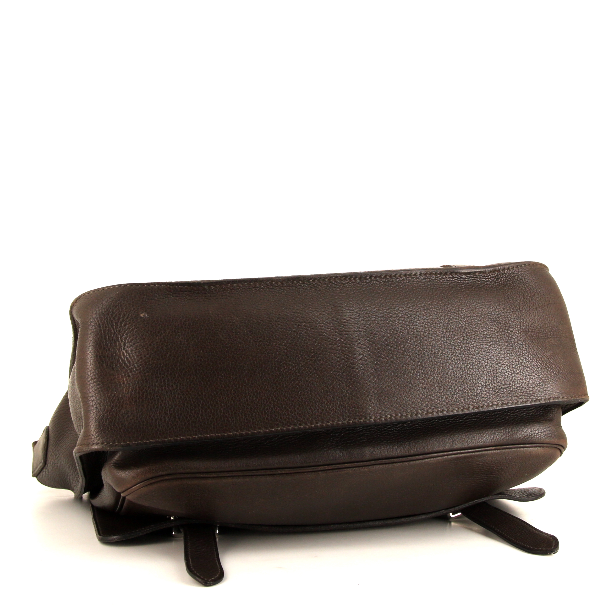 Sac bandoulière Hermès Steve en cuir togo marron - Detail D4