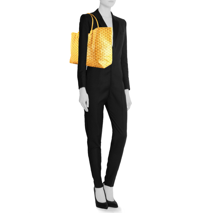 Goyard Saint-Louis shopping bag in yellow monogram canvas and yellow leather - Detail D1