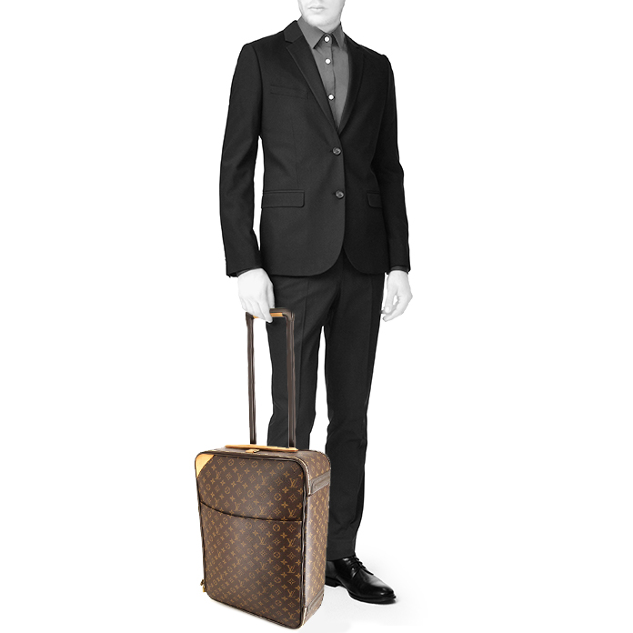 Valise cabine Louis Vuitton Pegase en toile monogram marron et cuir naturel - Detail D2