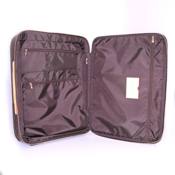 Valise cabine Louis Vuitton Pegase en toile monogram marron et cuir naturel - Detail D3