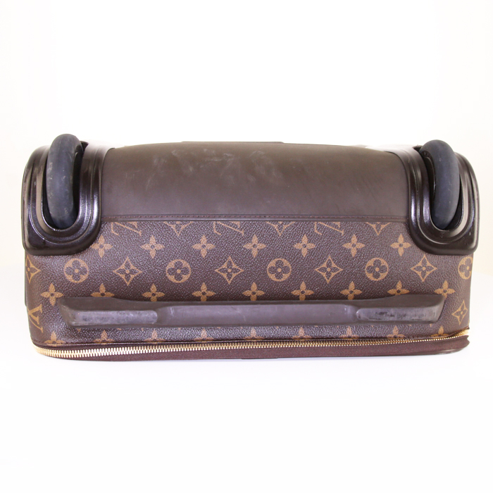 Valise cabine Louis Vuitton Pegase en toile monogram marron et cuir naturel - Detail D5