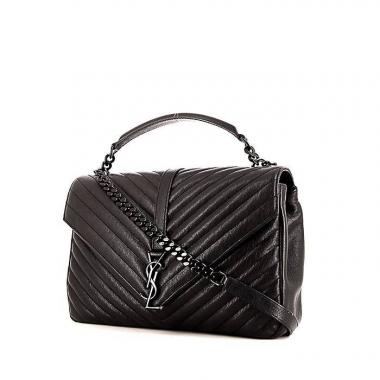Bolso bandolera Saint Laurent College modelo grande en cuero acolchado con motivos de espigas negro