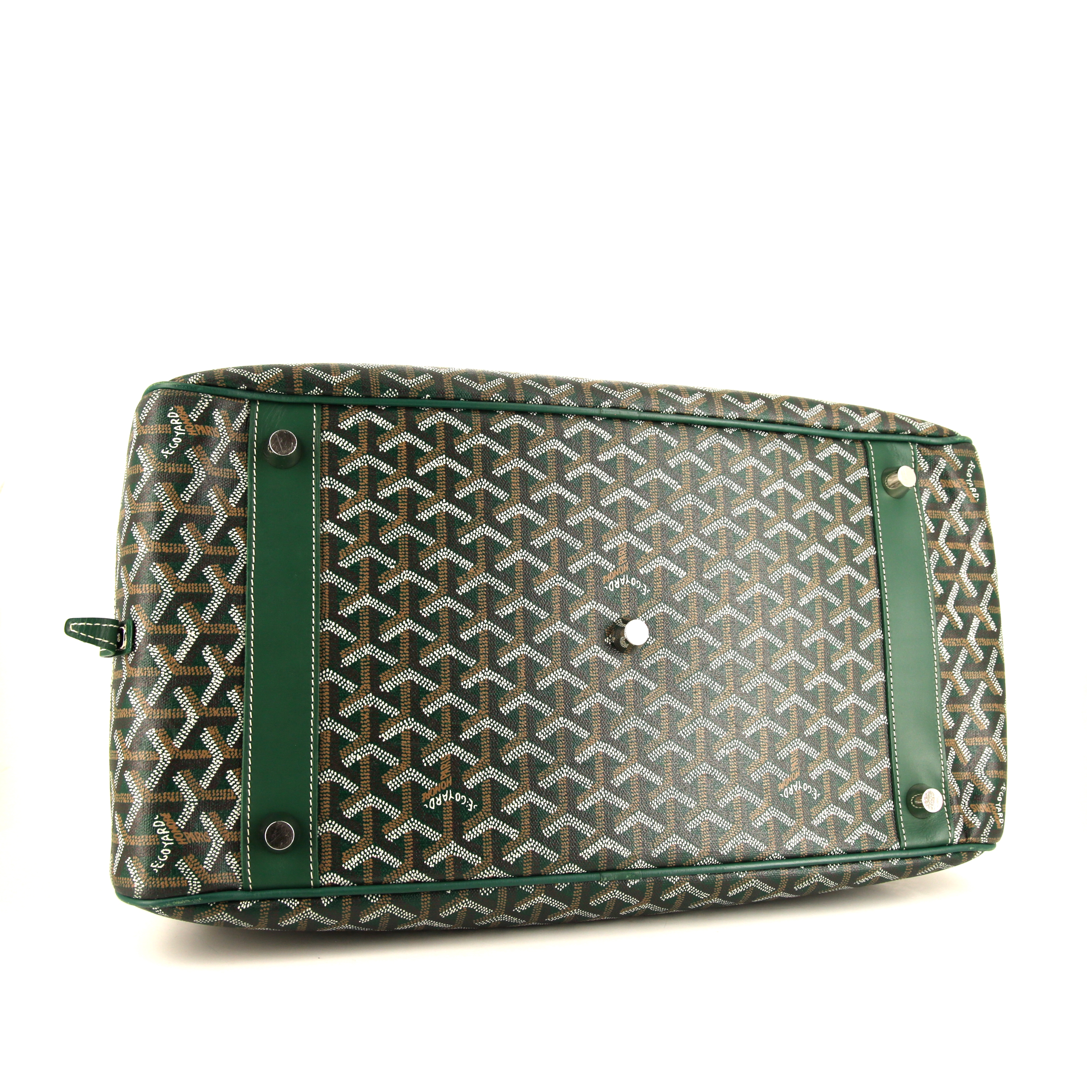 Bolsa de viaje Goyard Hulot en lona Monogram verde y cuero verde - Detail D4