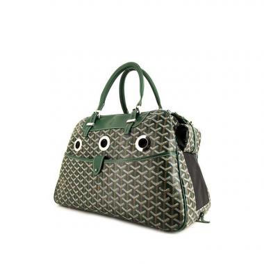 Sac de voyage Goyard Hulot en toile monogram verte et cuir vert