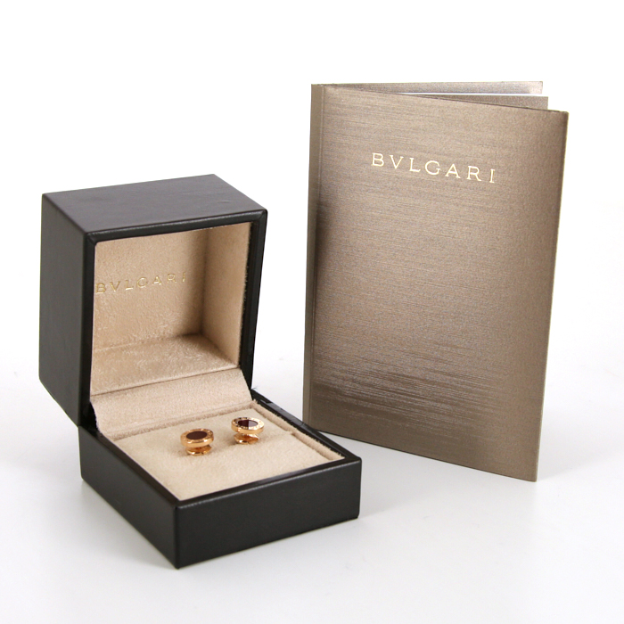 Bulgari Bulgari Bulgari small earrings in pink gold and cornelian - Detail D2