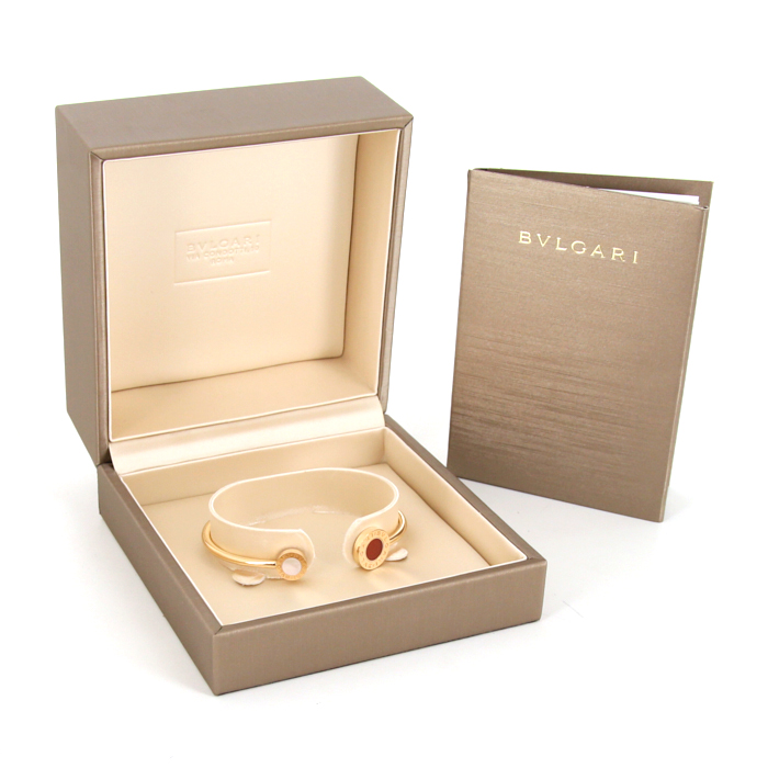Half-articulated open Bulgari Bulgari Bulgari bangle in pink gold,  cornelian and mother of pearl - Detail D2