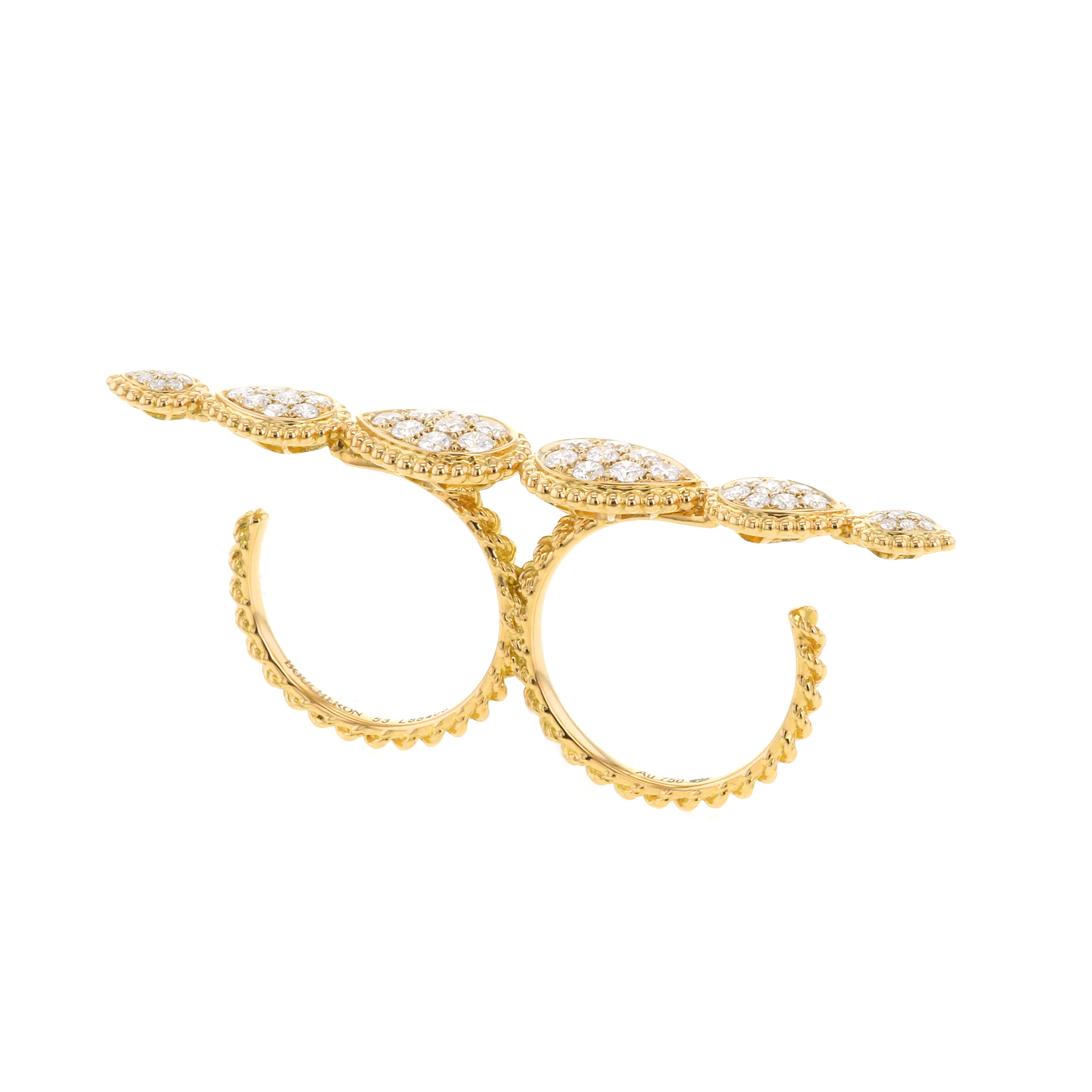 Bague entre les doigts Boucheron Serpent Bohème en or jaune et diamants - Detail D1