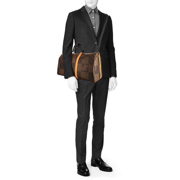 Louis Vuitton Keepall 50 Editions Limitées Nigo weekend bag in brown damier canvas and natural leather - Detail D2