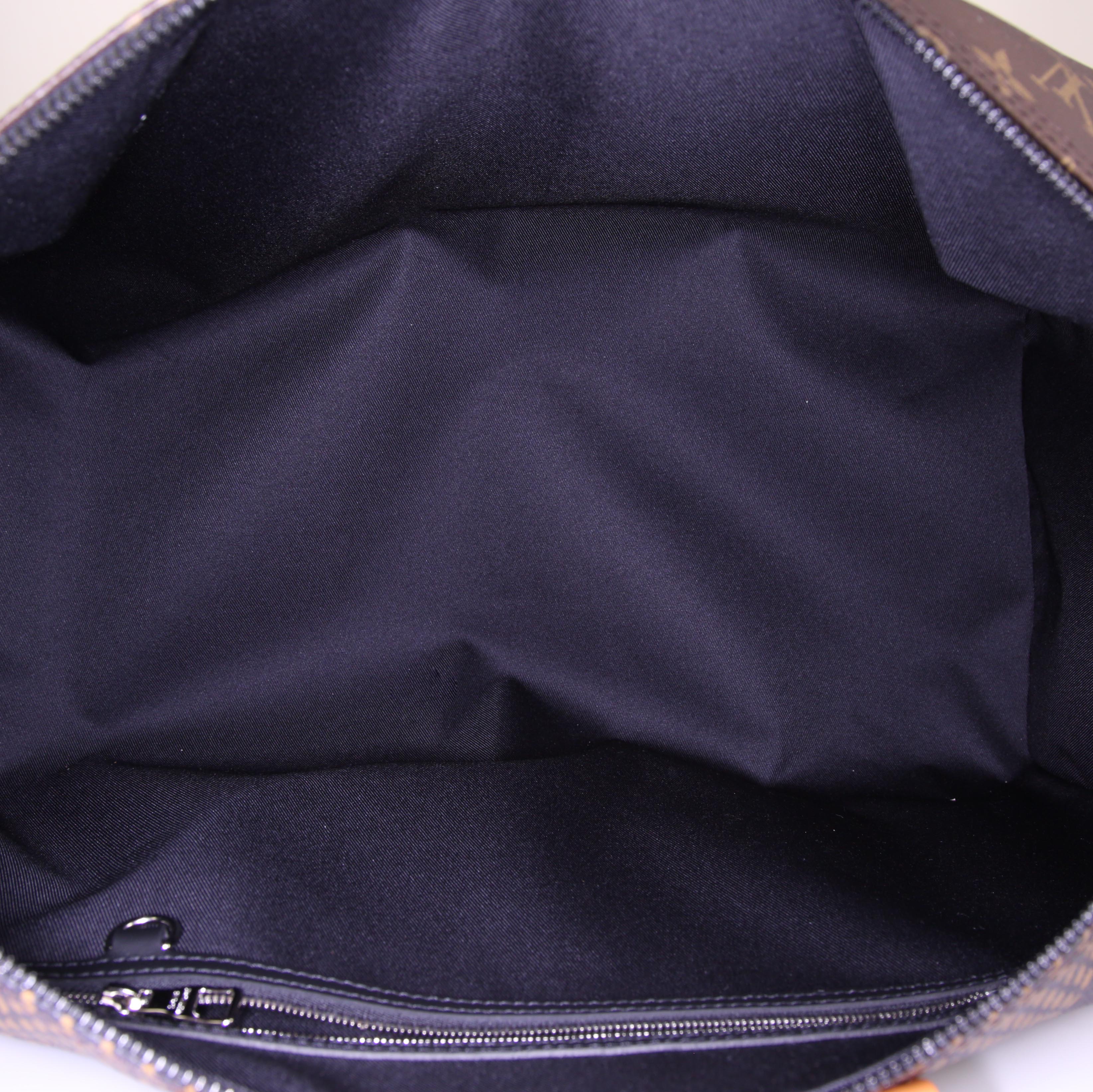 Louis Vuitton Keepall 50 Editions Limitées Nigo weekend bag in brown damier canvas and natural leather - Detail D3