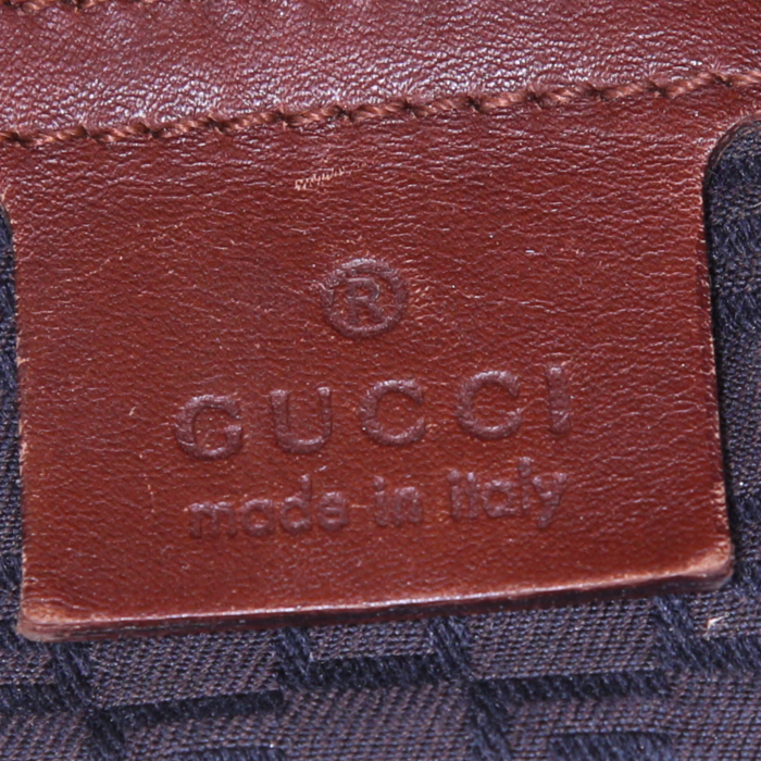 Gucci shopping bag in beige canvas and brown leather - Detail D3