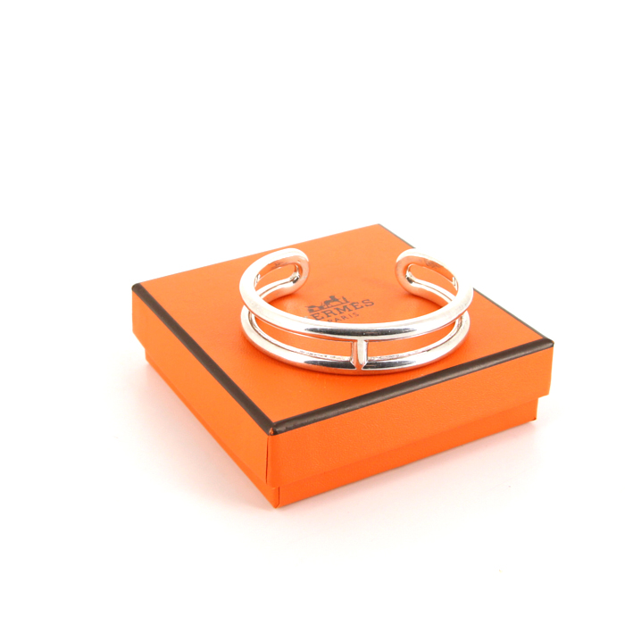 Open Hermès Osmose size M cuff bracelet in silver - Detail D2