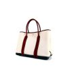 Hermes Garden shopping bag in navy blue and burgundy leather and beige canvas - 00pp thumbnail