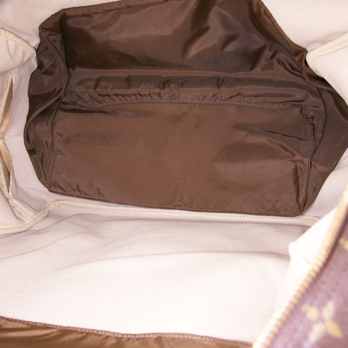 Bolsa de viaje Louis Vuitton Evasion en lona Monogram revestida marrón y cuero natural - Detail D2