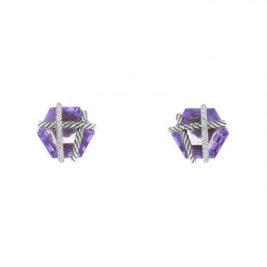 David Yurman Cable Warp earrings in silver,  amethysts and diamonds