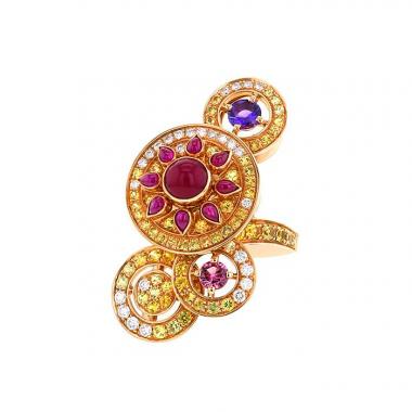 Boucheron Shéhérazade ring in pink gold,  diamonds and colored stones