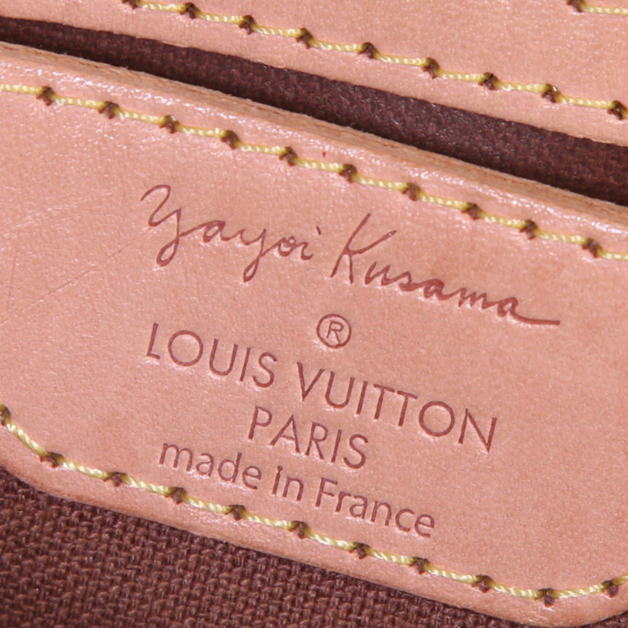 Borsa Louis Vuitton Speedy Editions Limitées Yayoi Kusama in tela monogram marrone e bianca con motivo e pelle naturale - Detail D3