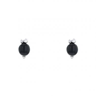 Pendientes Pomellato Capri en oro blanco,  diamantes y cerámica negra