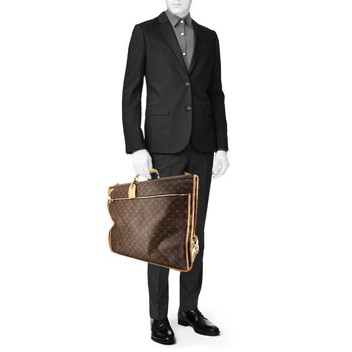 Porte-habits Louis Vuitton Porte-habits en toile monogram marron et cuir naturel - Detail D1