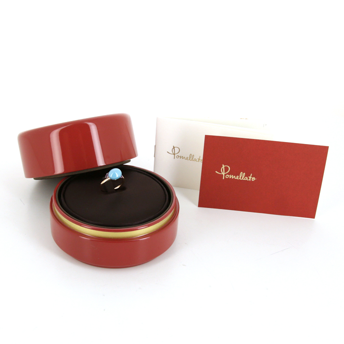 Bague Pomellato Capri petit modèle en or rose,  améthystes et céramique bleue - Detail D2