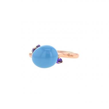 Anello Pomellato Capri modello piccolo in oro rosa,  ametista e ceramica blu