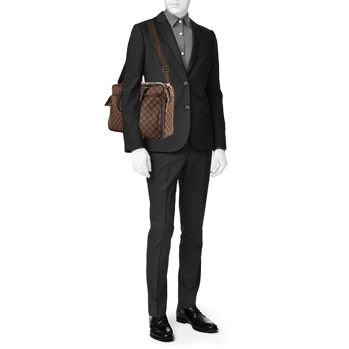 Louis Vuitton Icare briefcase in ebene damier canvas and brown leather - Detail D2