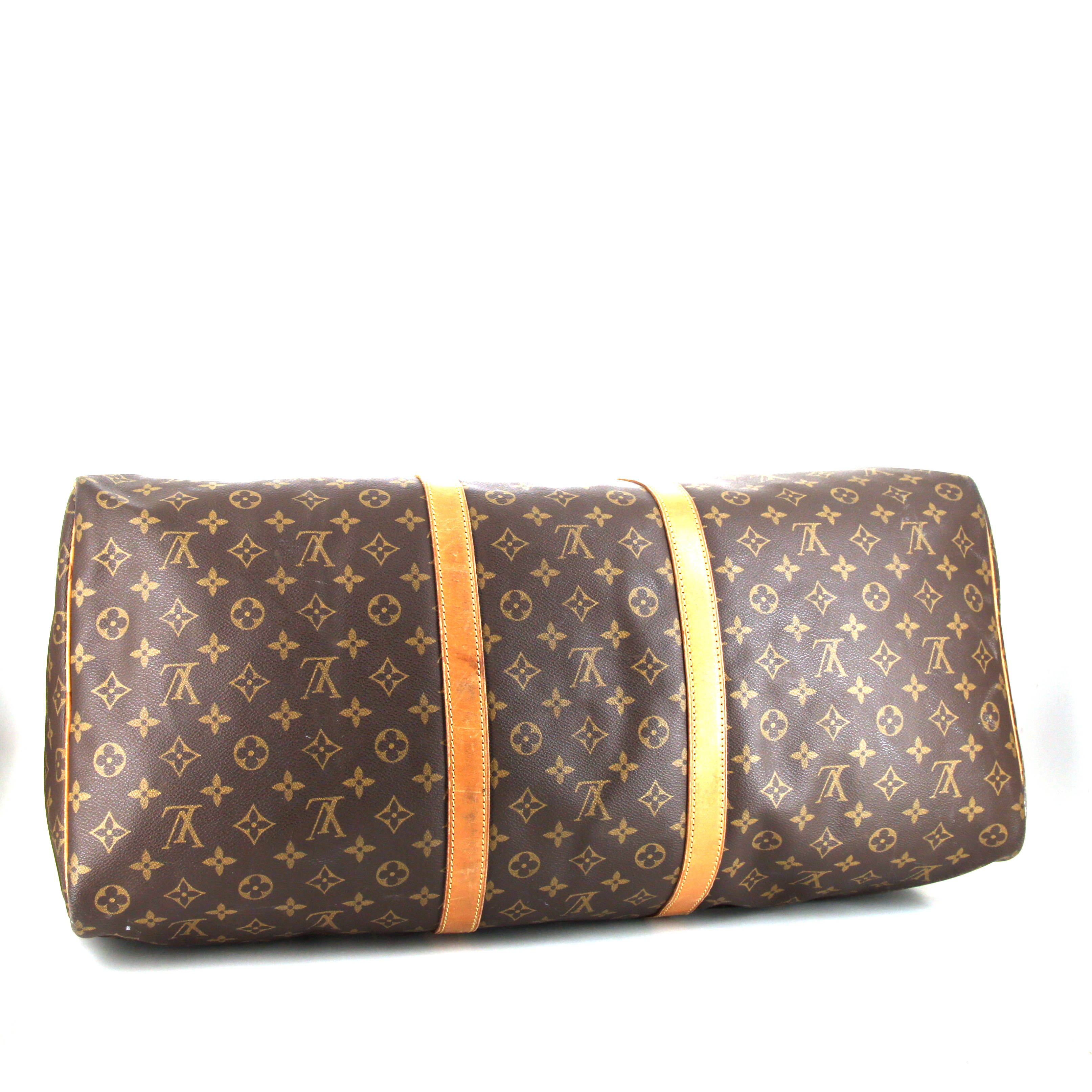 Borsa da viaggio Louis Vuitton  Keepall 60 in tela monogram marrone e pelle naturale - Detail D4