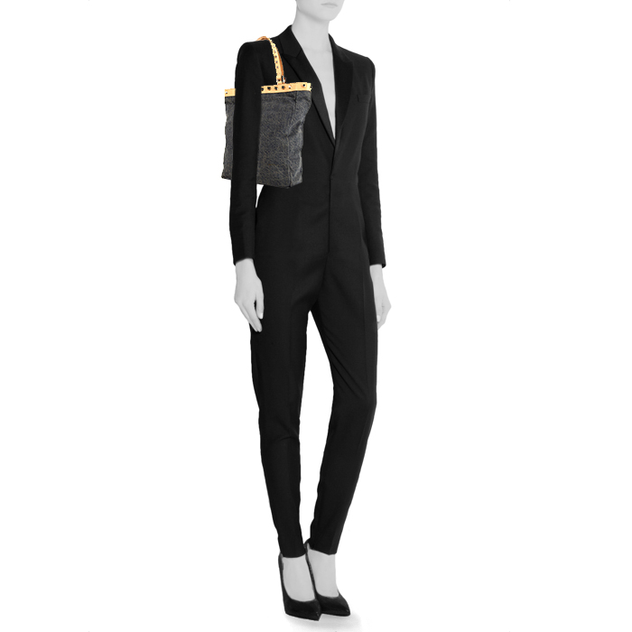 Shopping bag Fendi in denim blu cadetto e pelle naturale - Detail D1