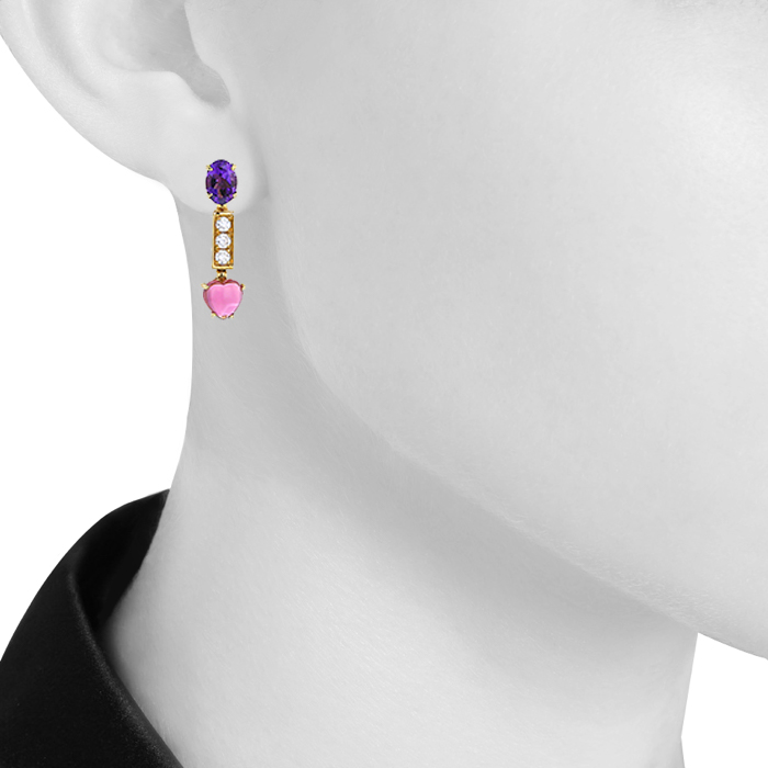 Paire de boucles d'oreilles articulée Bulgari Allegra en or jaune,  diamants et pierres de couleurs