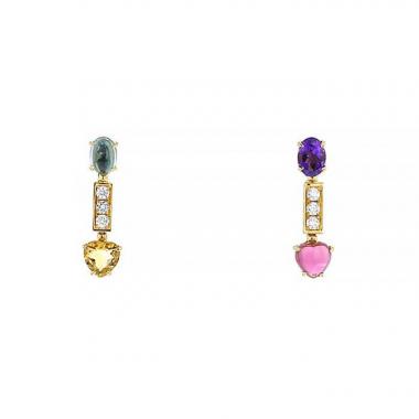 Paire de boucles d'oreilles articulée Bulgari Allegra en or jaune,  diamants et pierres de couleurs