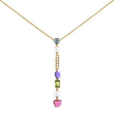 Collier articulé Bulgari Allegra en or jaune,  diamants et pierres de couleurs et en perles blanches