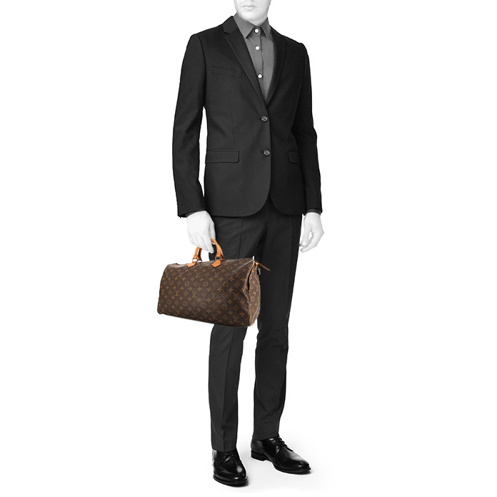 Louis Vuitton Speedy 40 cm handbag in brown monogram canvas and natural leather - Detail D1