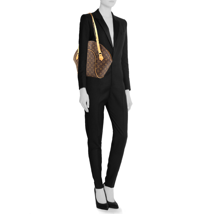 Bolso para llevar al hombro Louis Vuitton Ellipse modelo grande en lona Monogram marrón y cuero natural - Detail D1