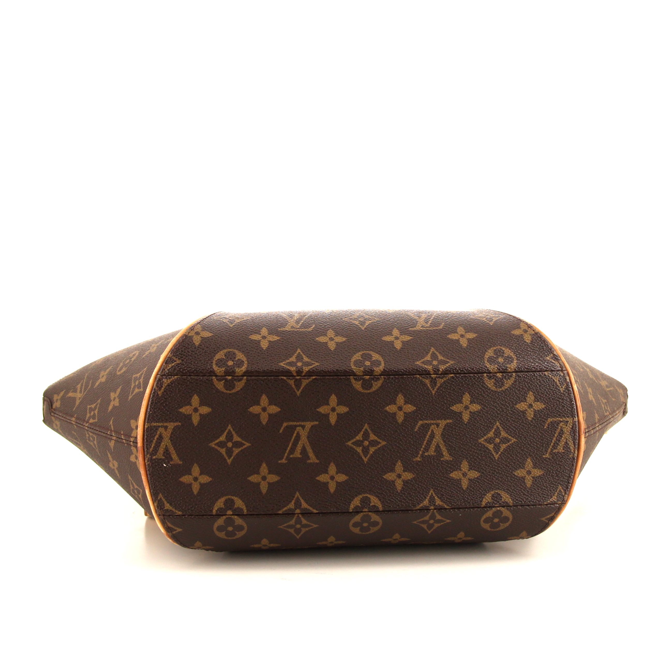 Borsa a spalla Louis Vuitton Ellipse modello grande in tela monogram marrone e pelle naturale - Detail D4