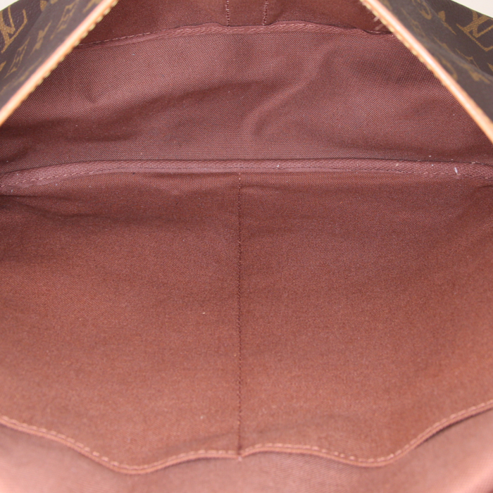 Borsa a tracolla Louis Vuitton Saumur modello grande in tela monogram cerata marrone e pelle naturale - Detail D3